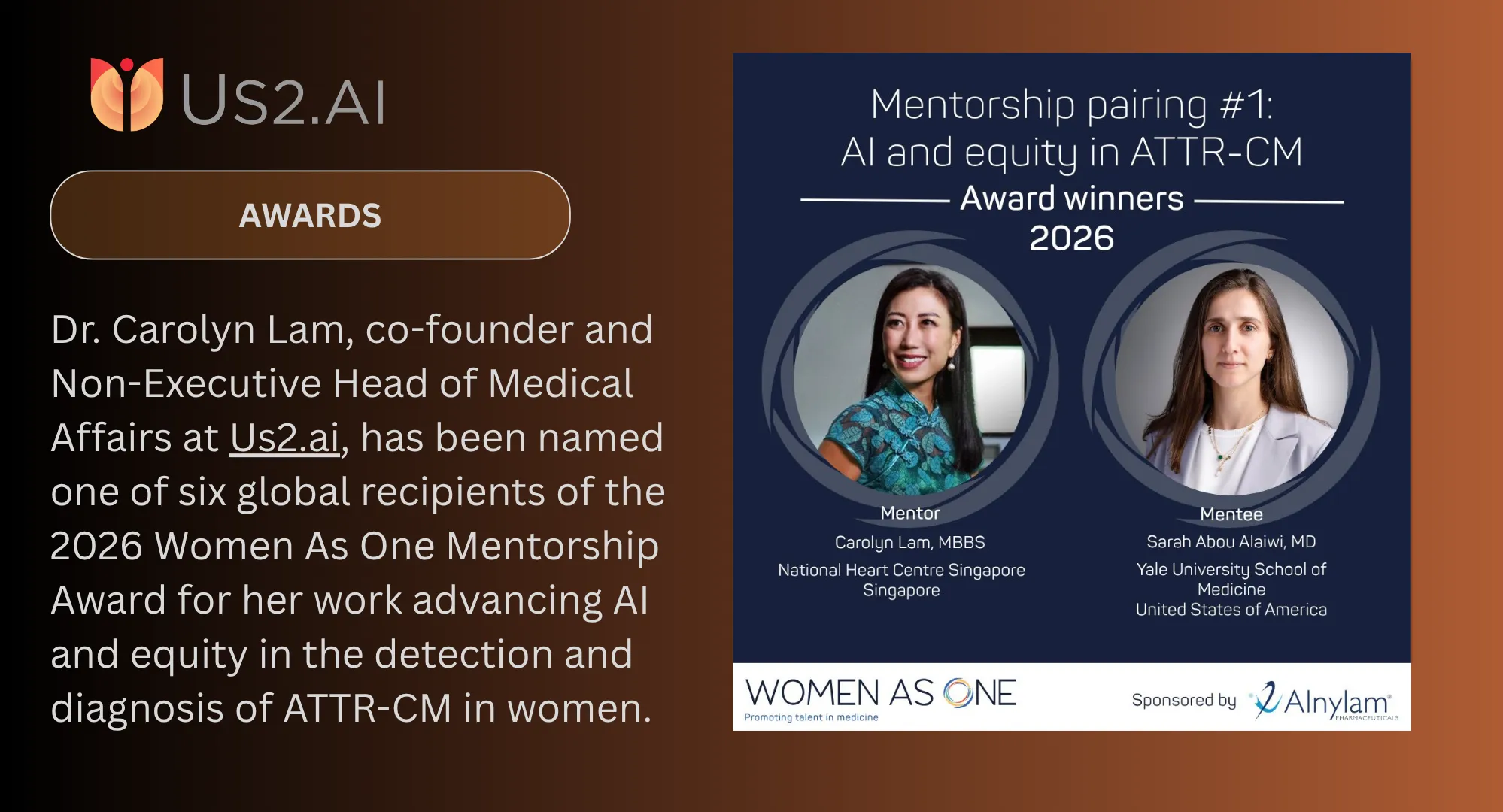 Dr. Carolyn Lam Receives 2026 Women As One Mentorship Award for AI and Equity in ATTR-CM