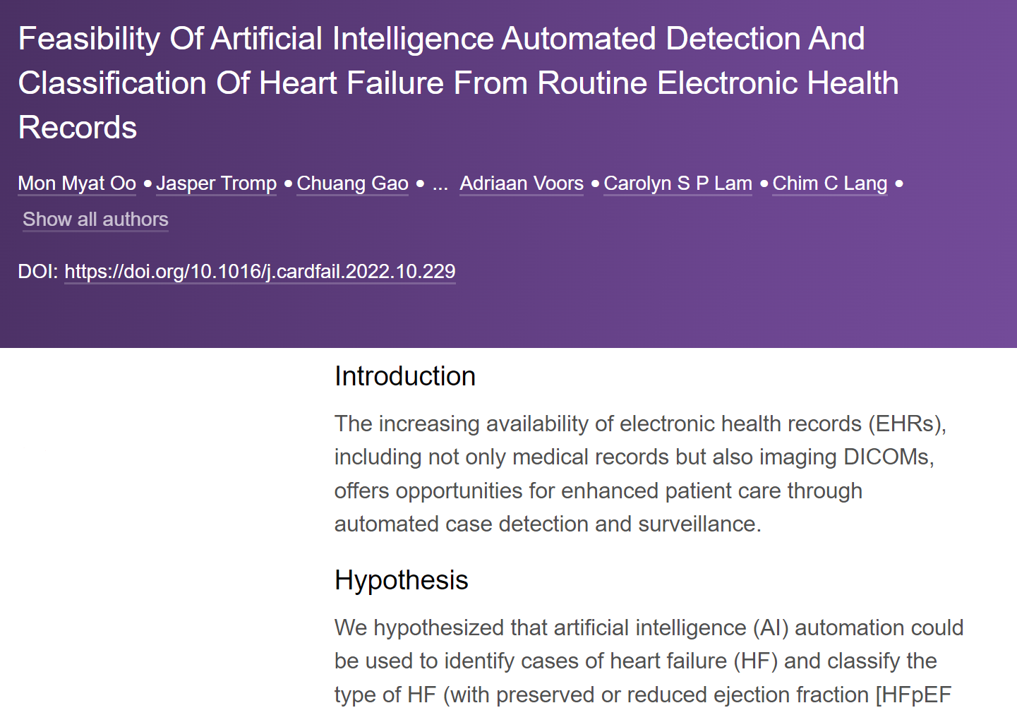 AI for Heart Failure Detection In EHRs